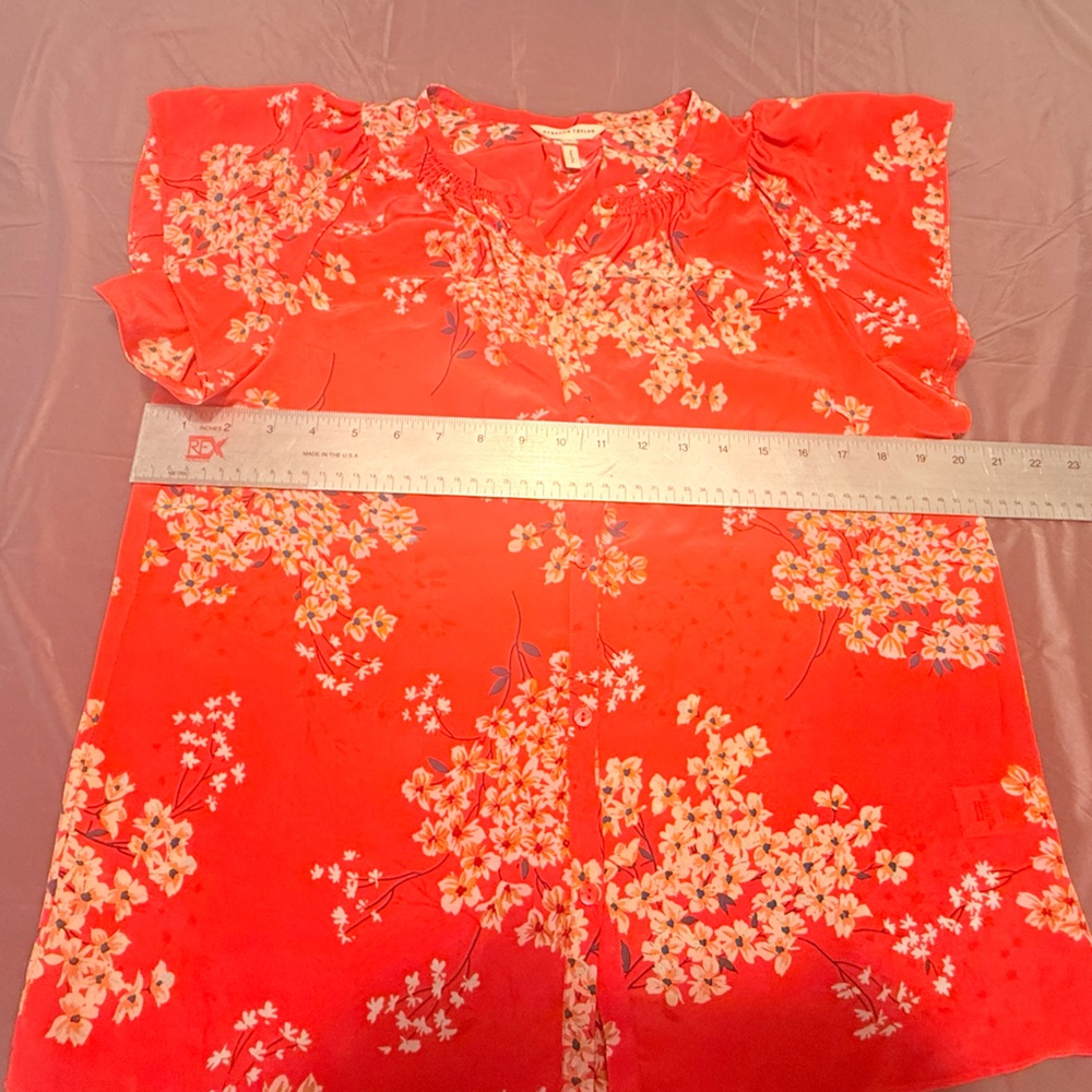 REBECCA TAYLOR Coral Phlox Floral Flutter Silk Blouse Size6/Small MSRP$250 - Picture 7 of 12